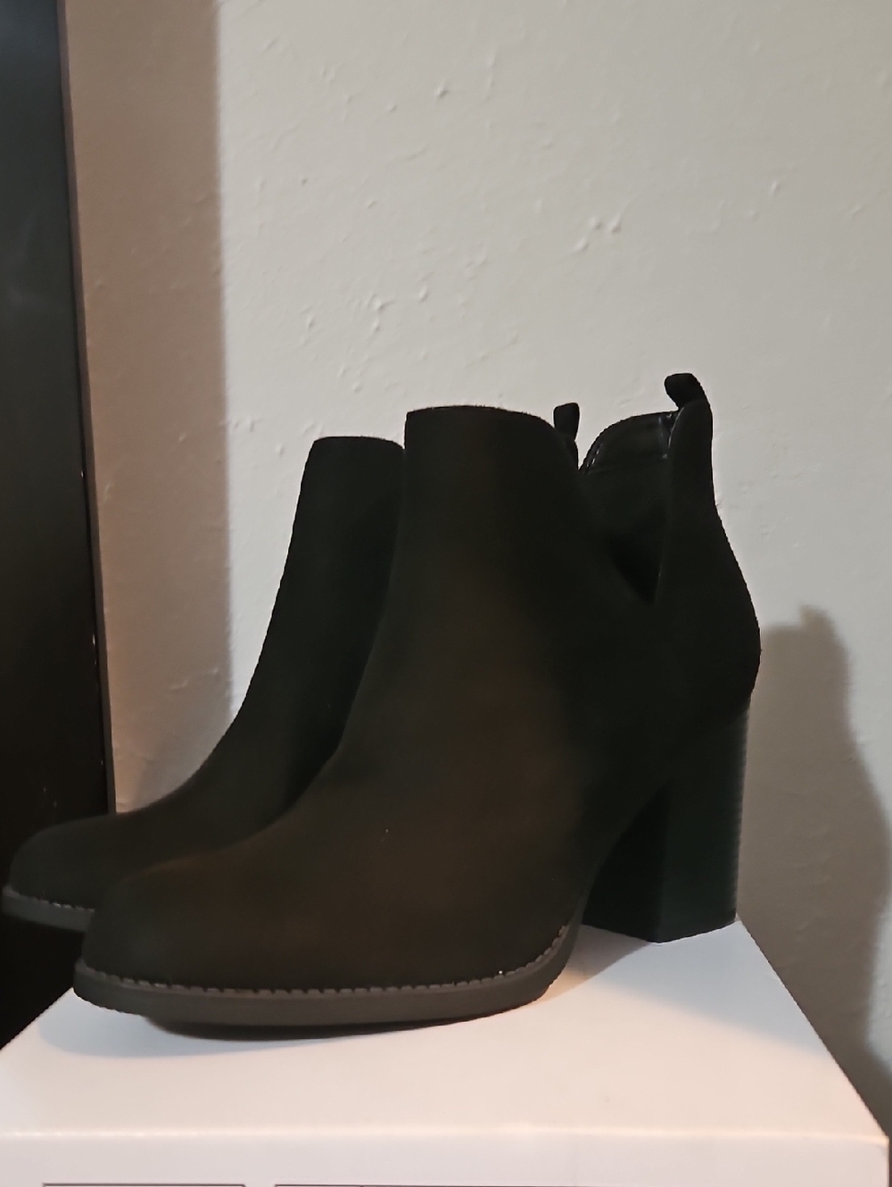 Soda Black Suede Chunky Heel Ankle Booties